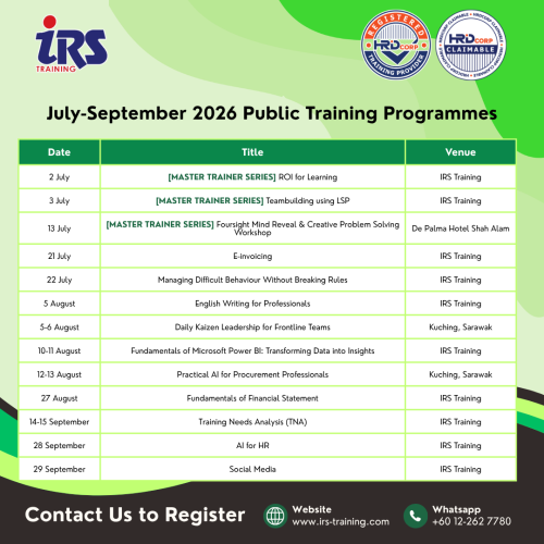 July-Sept 2026 Public Training Programmes